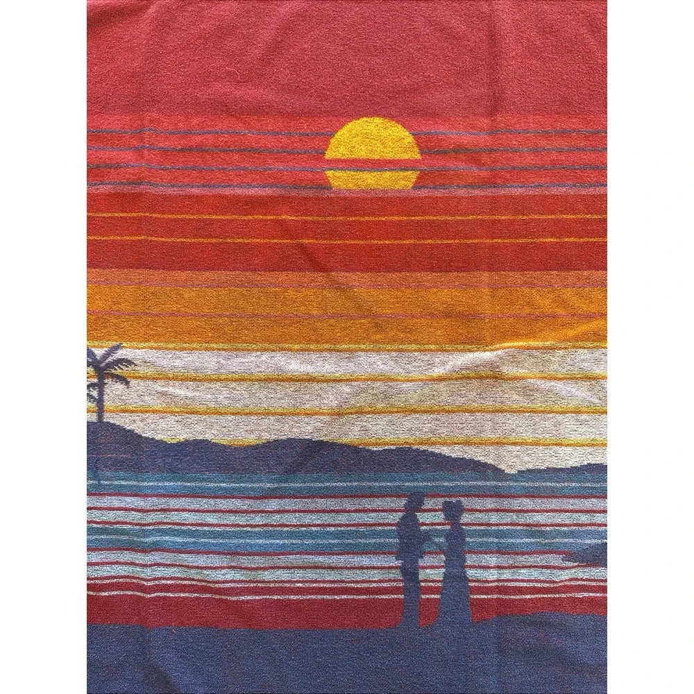 Vintage Jay Franco Beach Towel Romantic Sunset Sailboat Palm Trees Cotton 53x30